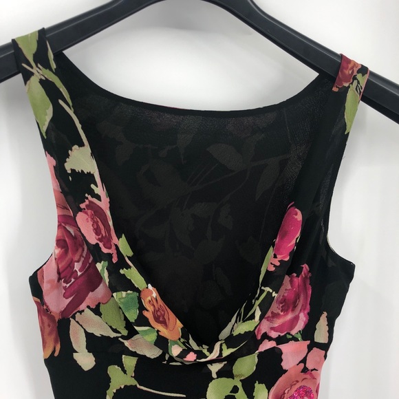 SOLD Nicole Miller Silk Floral Draped Back Midi Dress 4 - Picture 8 of 14